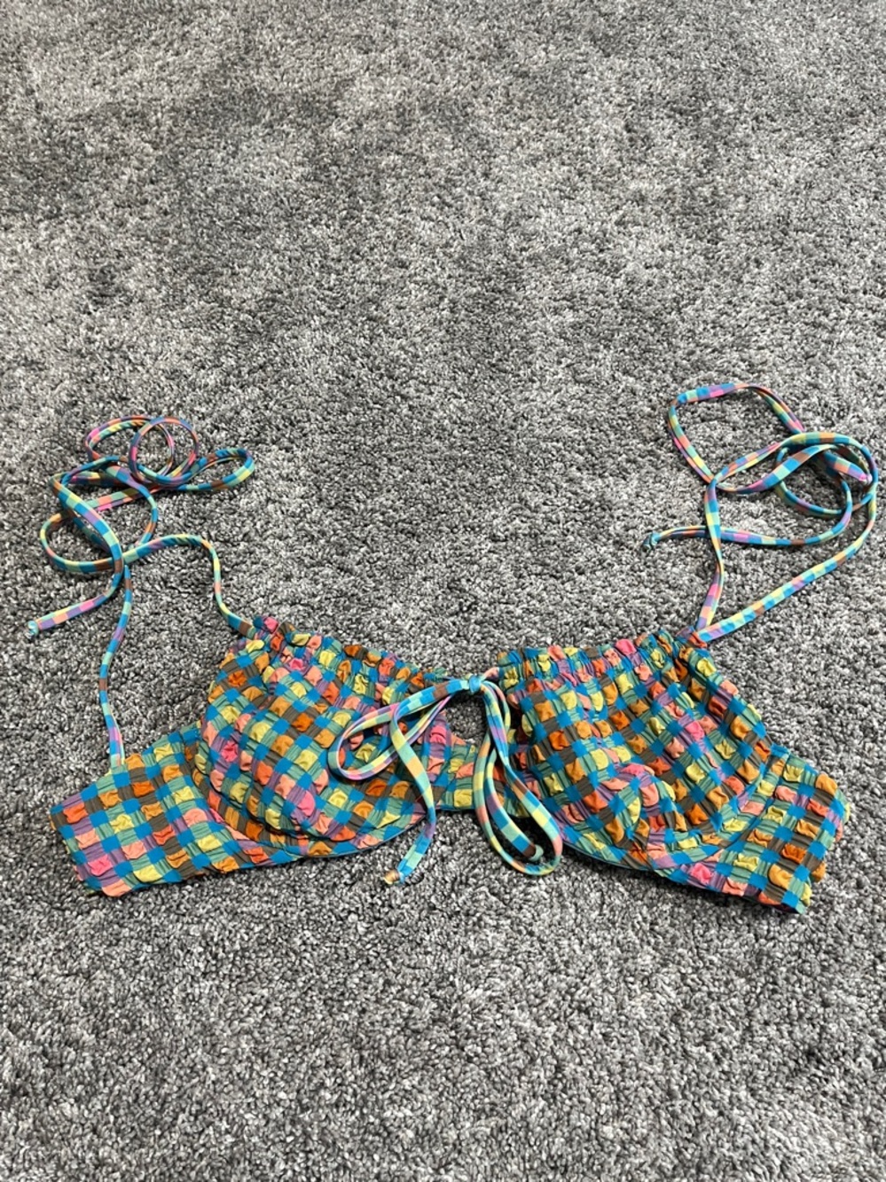 Beach Riot Bikini Top Size Large Multicolor Check Underwire Tie Straps
